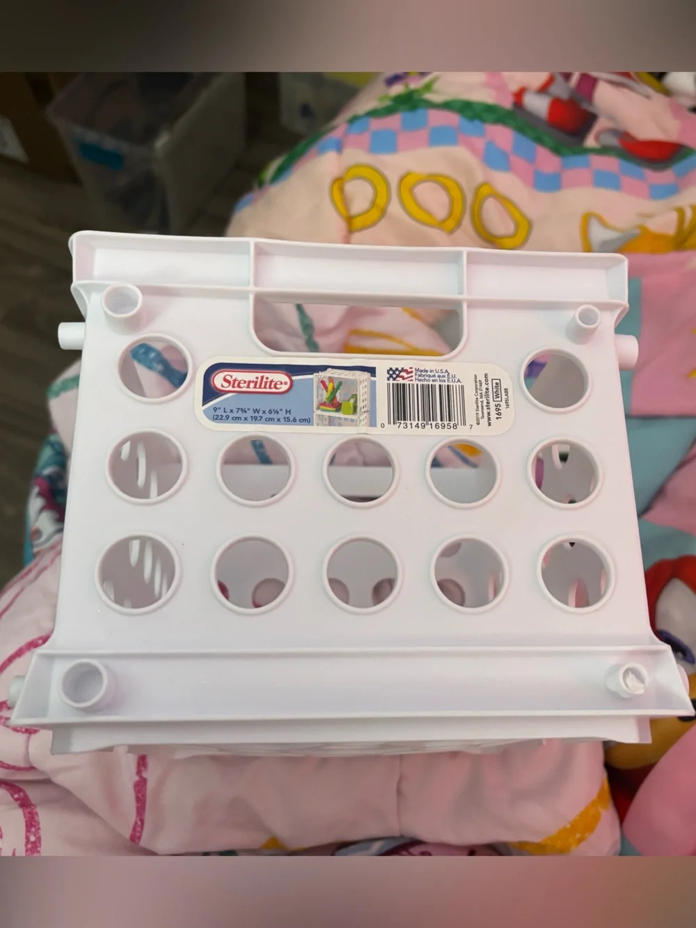 Small White Plastic Storage Bin with Handles